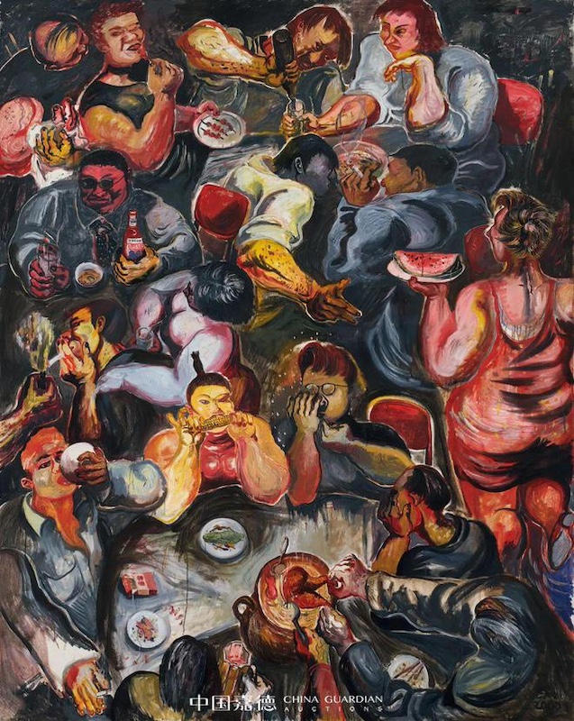 张恩利，盛宴4号，2000年，布面油画 247.7×198.1cm。图片来源：中国嘉德